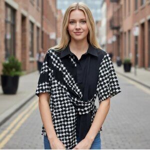 Sportmax Max Mara 4 Top Blue Blouse Geo Circle Print Collared